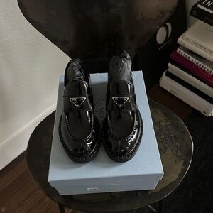 Prada Patent Logo Loafers